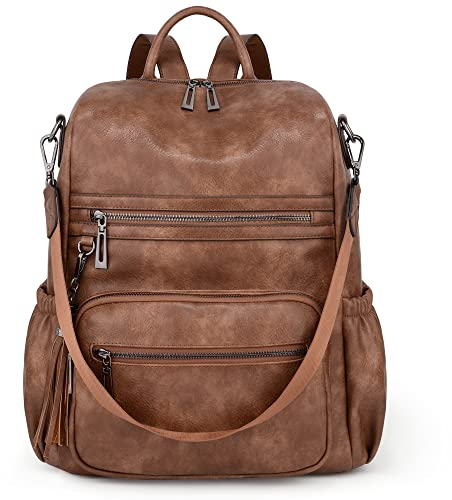 UTO Rucksack Damen PU Leder Mode Schule Schulrucksack Rucksackhandtaschen Multifunktionsrucksack mit Quastendesign Schultertaschen vielen Kompartiment Reißverschluss Umhängetasche