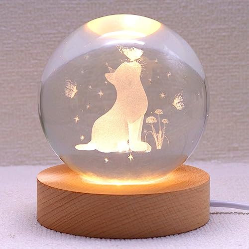 Cat Gifts for Women: Crystal Ball Lamp with Wooden Base - Perfect for Cat Lovers
