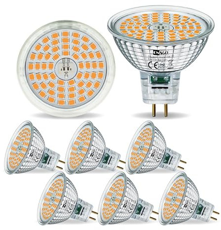 CNSGO Lampadine LED GU5.3 Bianca Calda 2700K, Non Dimmerabile, 615 Lumen, 6,5W Equivalente a MR16 Alogenalamp 50W, Pezzi 6, Angolo Del Fascio 120°, AC/DC 12V Senza Sfarfallio, Risparmio Energetico