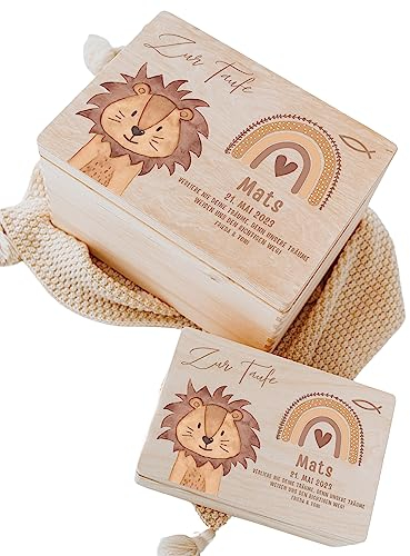 wunderwunsch - Personalisierte Erinnerungsbox Taufe mit Hochwertigem UV-Farbdruck - Individuelle Erinnerungsbox Baby - Niedliche Erinnerungskiste aus Holz