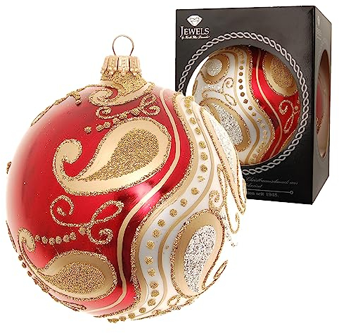 Krebs Glas Lauscha - Weihnachtsdekoration/Christbaumschmuck aus Glas - Weihnachtskugeln - Farbe: Rot/Silber - Verziert mit Strasssteinen - Größe: 10 cm