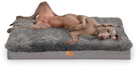 tierlando® Orthopädische Hundematratze Pablo Shaggy – Ortho Plus Anti-Rutsch-Unterseite Melange-Rand Langflor Plüsch-Liegefläche waschbar Größe: 150x100cm | Farbe: 02 Graphit
