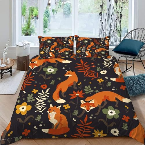 AASIRA Cartoon-Fuchs Bettwäsche 135x200 Kinder Bettwäsche Süße Tiere Weiche Mikrofaser Bettbezug mit Reißverschluss Jungen Mädchen Bettwäsche-Set 3D Motiv Bettbezüge mit 2 Kissenbezug 80x80