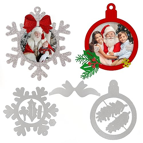 BHGT 2 Stück Stanzschablonen Weihnachten als Fotorahmen Weihnachtsbaumschmuck Anhänger Weihnachtskugeln Schneeflocke Deko für Weihnachtsbaum Prägeschablonen Stanzformen