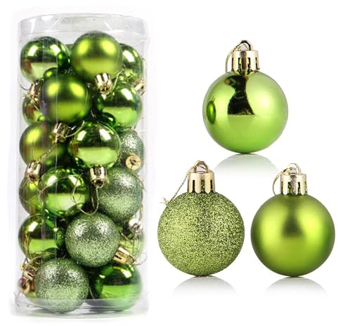 Prismoria Weihnachtsbaumschmuck, Kugeln, 4 cm, Weihnachtsbaum-Dekoration, Feiertagsparty, Hochzeitsdekoration mit Umhängeband, grüne bruchsichere Kunststoffkugel zum Aufhängen