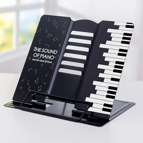 eKsdf Verstellbar Leseständer Multifunktional Buchstützen klappbar Kochbuchständer Metall Kochbuchhalter 6 Stufen Musiknoten Buchständer für Kinder Schule Büro Schreibtisch (Klaviertaste-schwarz)