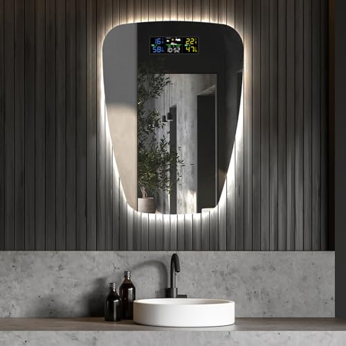 Artforma Unregelmäßiger Form asymmetrischer Spiegel mit LED Beleuchtung 64x84 cm | Moderner Industrial Wanspiegel Beleuchtet Nach Maß | TRZ221 | Wählen Sie Zubehör | Lichtspiegel Badezimmerspiegel