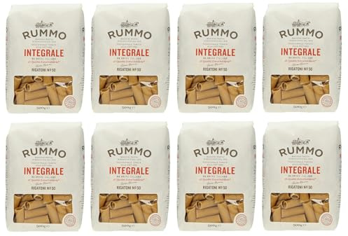 8er-Pack Rummo Pasta Integrale Rigatoni N°50,Vollkornnudeln Nudeln Vollkorn Italienische Pasta 500g