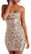 Odizli Partykleid Damen Sexy Y2K Spaghettiträger Glitzer Pailletten Glitzerkleid Pailettenkleid Enges Bodycon Kleid Etuikleid Minikleid Festliche Rave Festival Party Kurz Cocktailkleid Golden M