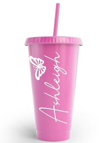 24oz Personalized Butterfly Custom Name Cold Cup Plastic Tumbler Drinkware Unique Gift Birthday Anniversary