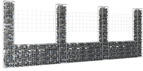 Baziroo Gabion en forme de U - 380 x 20 x 150 cm - Argenté - Brise-vue - Gabion en pierre - Grille de gabion - Mur de gabion - Panier à gabions pour murs de support