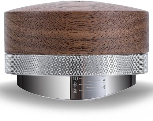 KNODOS 58.5mm Espresso Distributor – Verstellbarer Kaffee Leveler aus Edelstahl mit Walnussgriff, Passend für 58mm Siebträger, Höhenverstellbar für Präzise Puck Preparation