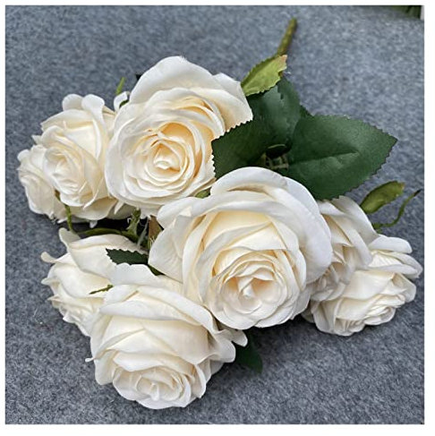 RWRAPS Fleurs artificielles 9 têtes 55 cm Bouquet de Fleurs artificielles Belle Rose en Soie pour Mariage (Couleur : Beige Champagne 8, Taille : 55 cm) (Ivoire 02 55 cm)