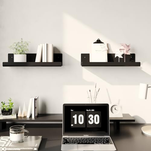 Aftermat 2er Set Wandregal ohne Bohren Schwarz, Wandboards Regalbrett Schwebendes Regal zum Kleben für Bad Büro Wohnzimmer