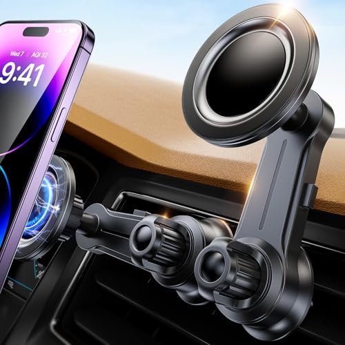 NIYEVN Support magnétique de voiture – [20 super aimants] Support de téléphone magnétique de voiture, mains libres pour iPhone 15 Pro Max Plus 14 13 12 Samsung Android Compatible avec tous les