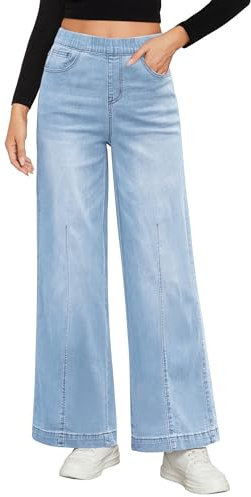 Roskiky Jeans da donna a vita alta, pantaloni elasticizzati, a vita alta, in denim, alla moda, con cuciture anteriori, Lakeside Blu, M
