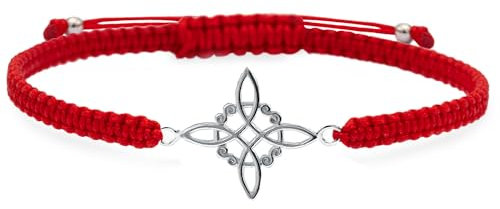 ENTREPLATA Bracciale Macramè con filo rosso brillante con ciondolo in argento sterling 925 amuleto celtico protezione fortuna amore e amicizia nodo di strega, Argento, Non applicabile.