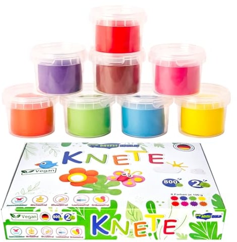 Vegane Bio Knete 8 verschiedenen Farben 800g ungiftig Spielknete Kleinkinderknete ab 2 Jahre XXL Set aus natürlichen Rohstoffen Weich glutenfrei