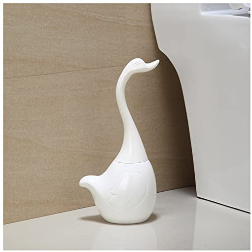 Spazzolone WC Divertente Swan WC Spazzola con Supporto in Ceramica Base Plastica Maniglia Plastica Pennello Brush Brush Set Set di Strumenti for la Pulizia del Bagno Forniture Scopino per WC(White)