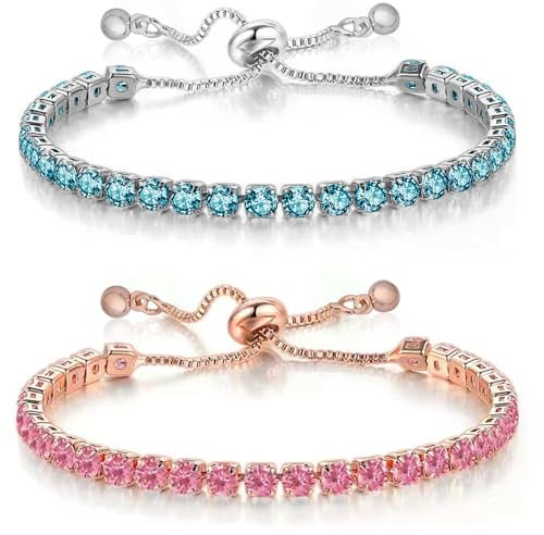YeeHeen Tennis Bracelet Cubic Zirconia Bracelet for Women Slider Bracelet Rose Gold Pink + Silver Blue