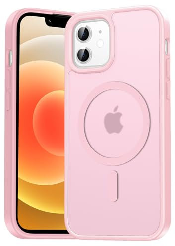 Natiiozie Magnetisch Hülle Kompatibel mit iPhone 12 Mini/iPhone 13 Mini, Matt Handyhülle Kompatibel mit MagSafe, Stoßfest Kratzfest Schutzhülle Nie Vergilbung Rückseite Dünn 5.4 Zoll Case Rosa