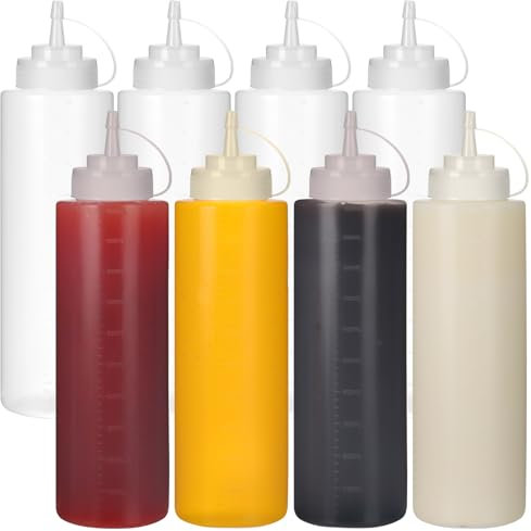 TOEKSIX 4Pack 1000 ml/32 oz Plastic Squeeze Bottles,Reusable Condiment Bottle,Homemade BBQ Sauce, Oil, Boston Squeeze Bottles,Ketchup Paint Bottles,Liquids Condiment Dispenser