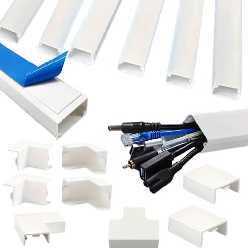 6x1metro (39x19mm) Canaleta Cables Pared Adhesivo con 8 Accesorios | 6 Canaletas Cables de 1metro de Largo y 8 Accesorios - Cubre Cables Color Blanco para Proteger o Esconder Cables