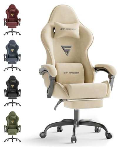 Ferghana Silla Gaming Silla Gaming con Masajeador, Silla Ergonómica de Terciopelo para Juegos, Silla Gamer con Lumbar, Reposapiés, Silla de Oficina, Capacidad de Peso de 250 Libras, Blanco