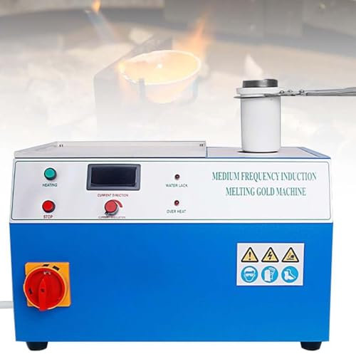 DDZJTPP MáQuina FusióN Oro Comercial 2Kg,Horno FusióN Oro por InduccióN Frecuencia Intermedia,5 Min FusióN RáPida,Horno Fusión Alta Temperatura 1450℃ para Metal,Oro,Plata,Cobre,Aluminio