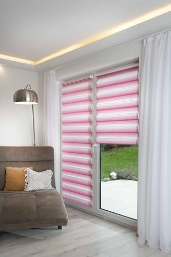 K-home® Klemmfix Doppelrollo Madrid ohne Bohren Farbverlauf Pink B80 x H200 cm