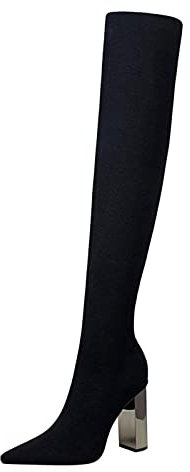 Stivali sopra il ginocchio, da donna, sexy, con tacco a spillo, Nero , 37 EU