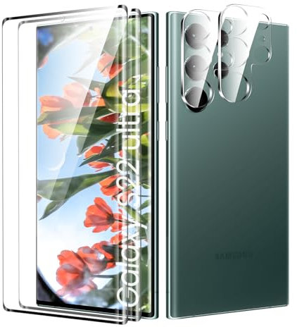 Displayschutzfolie für Samsung Galaxy S22 Ultra, Fall Freundlich, Kante an Kante, Blasenfrei, Ultra-HD Schutzfolie Displayschutzfolie, 2 Stück Schutzfolie und 2 Stück Kameraschutz