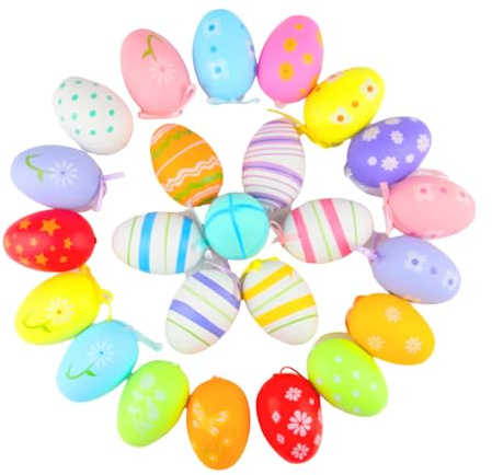 Kapokr 24 Stück Ostereier zum Aufhängen Outdoor Bunte Plastik Ostereier | Ostereier Deko mit SchlüSselband, Easter Eggs für Osterkörbchen Osterschmuck Ostern Geschenke Kinder 4*6cm