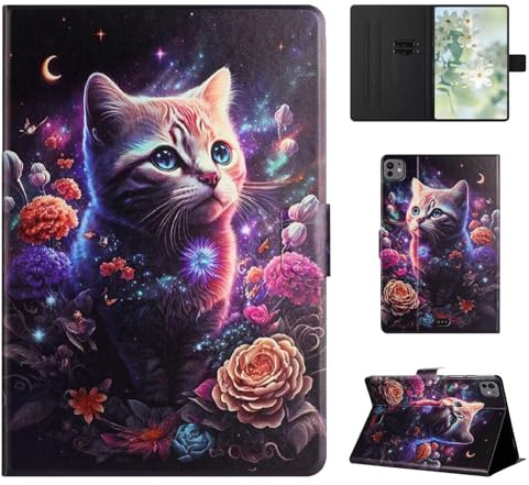 Vaitasy Coque pour iPad Air 11 2025/2024 iPad Pro 11 2022/2021/2020/2018 iPad Air 5 10.9 (2022), Fonction Support Étui avec Flip Book Housse iPad Air 4 10.9 (2020) - Chat Rose