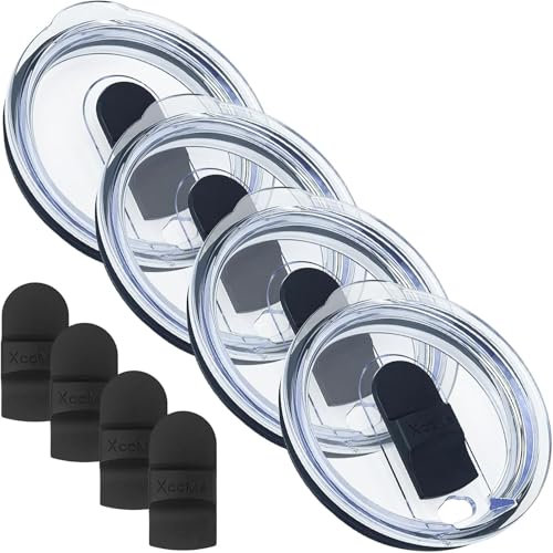 XccMe 2PACK Magnetic Lids with 4 Magnetic Slider Replacement,Fits for YETI Rambler,Ozark Trail,Old Style Rtic,10oz Stackable and Lowball,Straw Friendly,Spill Proof,BPA Free (Black 4, 20 oz)