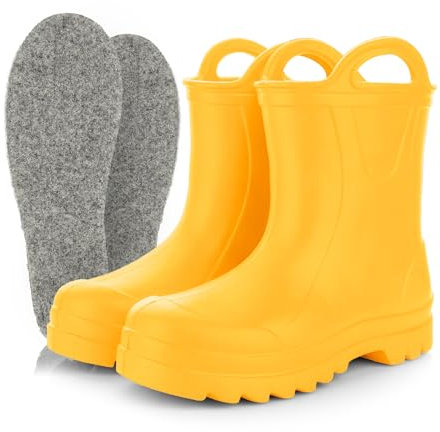 3Kamido GoSplash Stivali di gomma per bambini - molto comodi in materiale EVA leggera per bambini e bambine belli robusti impermeabili con maniglia per indossarli facilmente antiscivolo