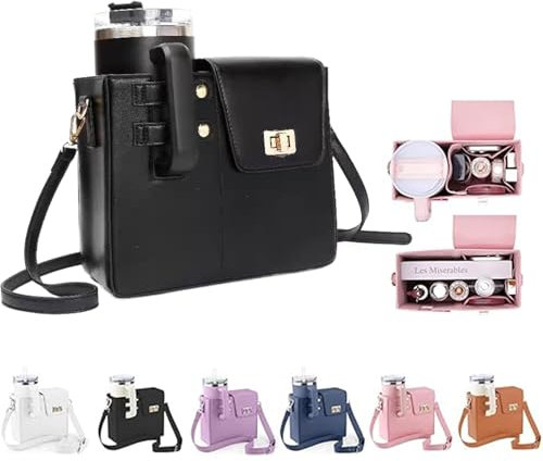 oryshrystar Stanley Cup Purse - Waterproof Crossbody Bag, Adjustable Strap, Multifunctional Backpack, Black