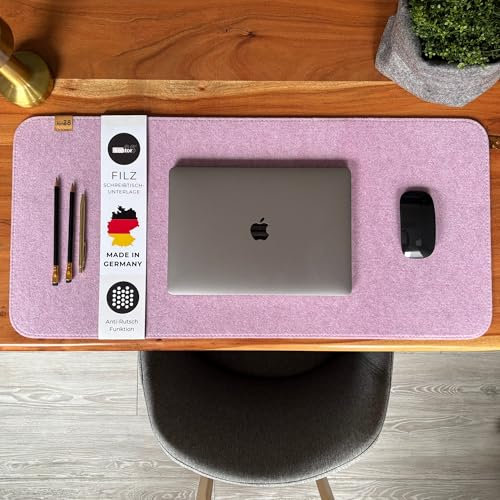 kontor28® - Schreibtischunterlage Filz MADE IN GERMANY | Schreibtisch Unterlage in der Größe 80x37,5 cm aus Upcycling-PET Filz | Filzunterlage Schreibtisch waschbar & Anti-Rutsch, Farbe Rosa