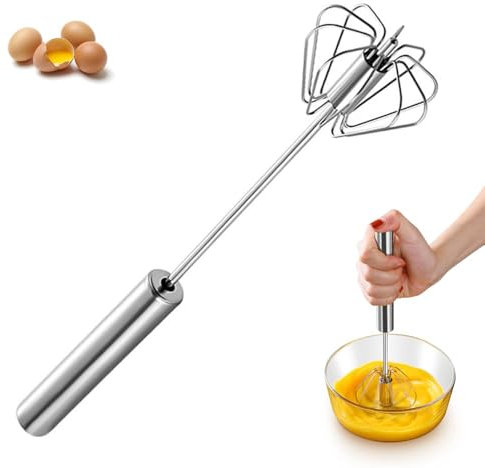 Stainless Steel Semi-Automatic Whisk, 2025 New Egg Hand Push Whizzy Whisk Blender Egg Scrambler Hand Push Mixer Stirrer Kitchen Tool for Cooking Cream Milk (10in)