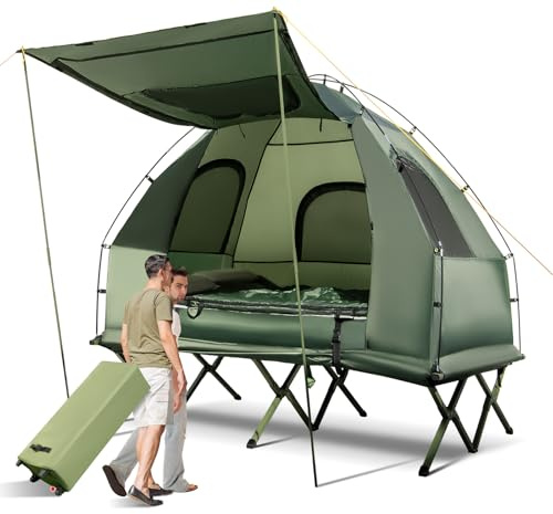 LDAILY Camping-Zeltbett, 5-in-1 Offground Erhöhtes Zelt mit Luftmatratze, Schlafsack & Kissen, Faltbares Campingbett Combo mit Tragetasche für Outdoor-Wandern, Picknick, Hinterhof (2 Personen)