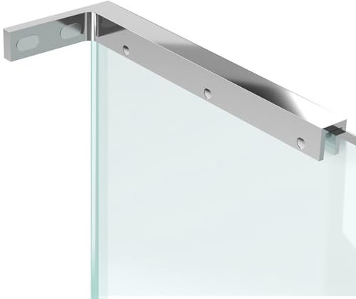 LukLoy Fixed Glass Bracket Wall to Glass Shower Support Bar L Shape Stabilizer Mounting Bracket for 8-12mm Shower Glass Panel, No Drill in Glass (Chrome, Glass on Right)