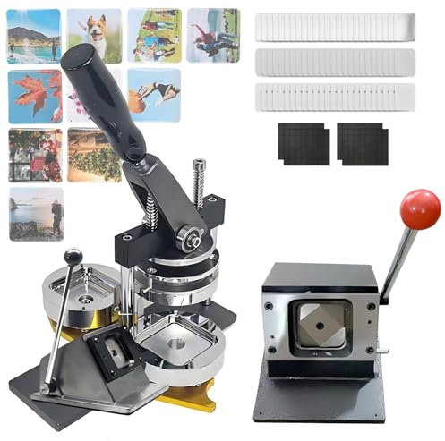 Photo Magnet Machine 50 * 50mm DIY Square Fridge Magnet Making Machine Kit Including Machine & 100Pcs Rounded Edges Materials Use in Refrigerators and Anywhere There is Iron
