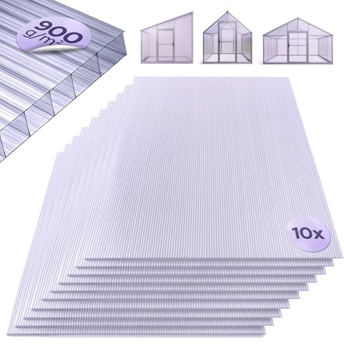 Arebos Hohlkammerstegplatten 10er Set | 121 x 60,5 cm | Polycarbonat Platten 6 mm stark | UV-beständig | 900 g/m² | Transparent | für Gewächshaus, Carport, Frühbeet, Überdachung