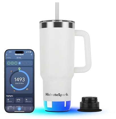 Hidrate Spark PRO 2 – Vaso de Hidratación Inteligente con Recordatorios & Seguimiento, 887ml Acero Inox – Sincroniza con Apple Health, Fitbit, Anillos & Relojes – Blanco