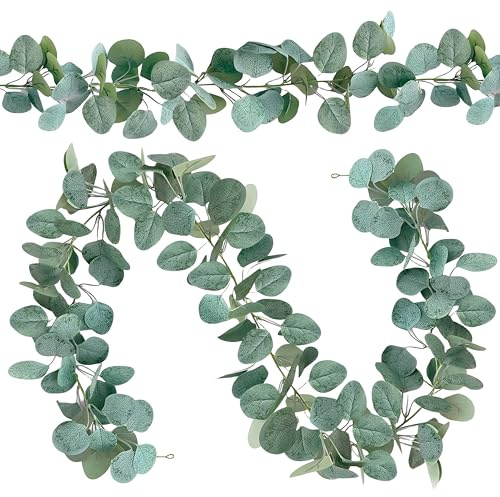 Pack of 2 Artificial Garlands Eucalyptus Girlanden Künstliche 2 m Eukalyptus Deko Blätter Girlande Hochzeitsdeko EukalyptusrankeKünstliche Girlande Pflanze für Hochzeit Tisch Frühlingsgirlande