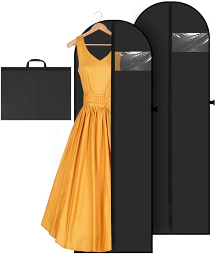 FAOKZE 2Pcs Fundas Ropa Largos,180×60cm funda vestido largo, fundas ropa armario con Ventana Visible para Vestidos, Abrigos, Trajes