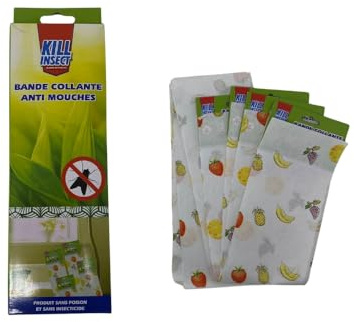 Set mit 4 Rollen Fliegenfalle, selbstklebend, Fruchtmotiv, geruchlos, für drinnen oder draußen