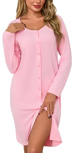 Litherday Chemise de Nuit Femme Coton Manches Longue col Rond Hiver