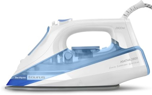 Taurus - Plancha Vapor Agatha 2800W | Golpe Vapor 170 g/min | Suela Cerámica | Planchado Vertical | Punta Precisión | Regulador Temperatura y Vapor | Spray | Antigoteo | Antical | Autolimpieza | Azul