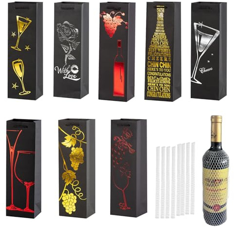 Lot de 10 sacs cadeaux élégants,sac bouteille,avec Protection Bouteille Vin,sac cadeau bouteille,35 x 11 x 9 cm,pour bouteilles de vin,champagne,etc